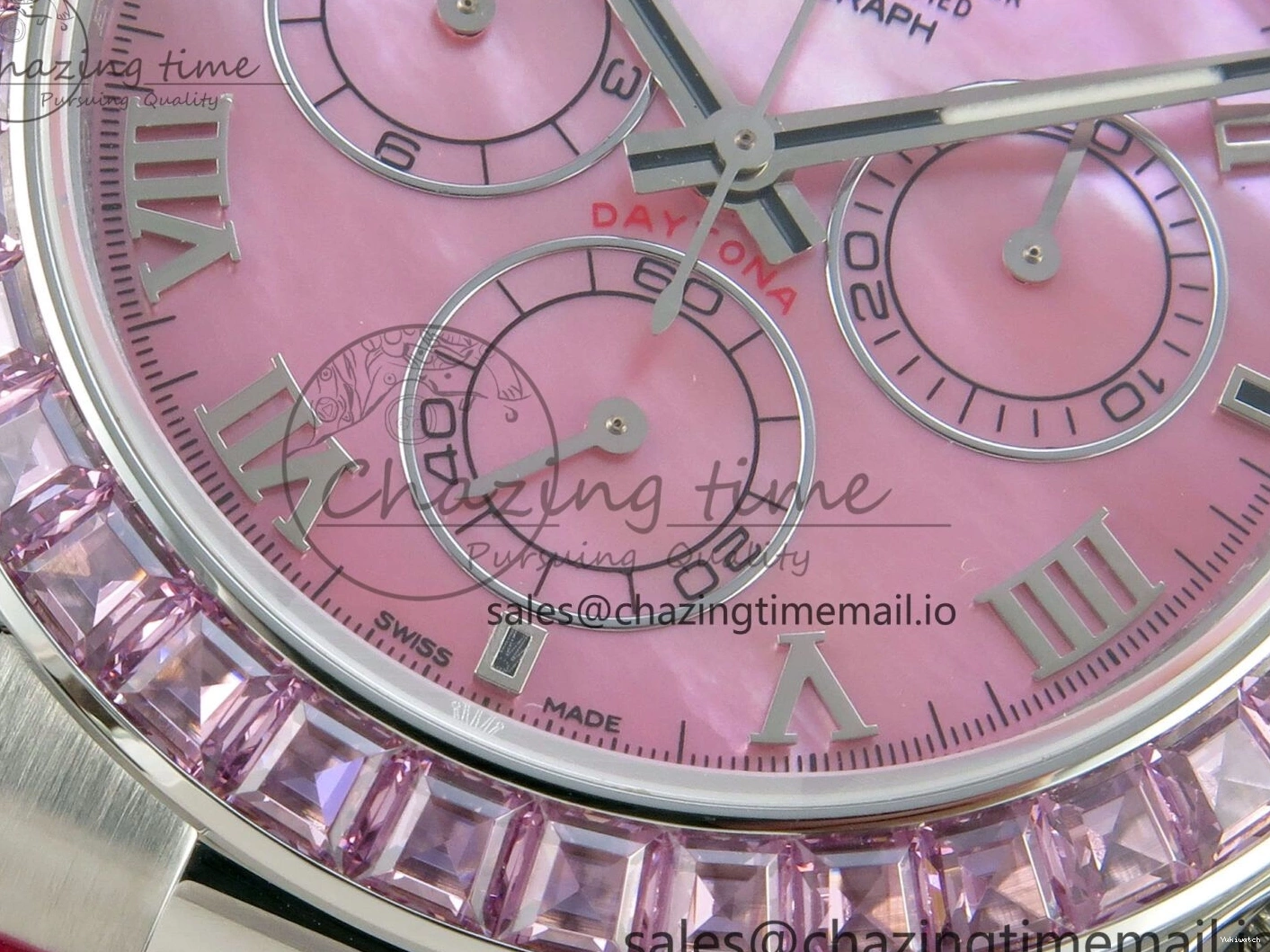 MPF Pink Daytona Bezel Dial Leather on Diamonds Modded 40mm SA4801 Custom Strap Pink 0513